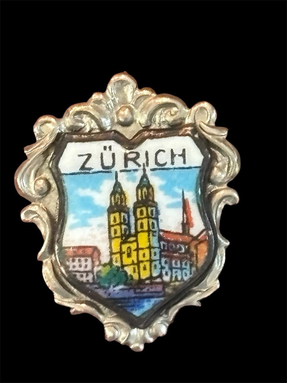 Vtg MCM Enamel Travel Souvenir Hat Pin Zurich Switzerland
